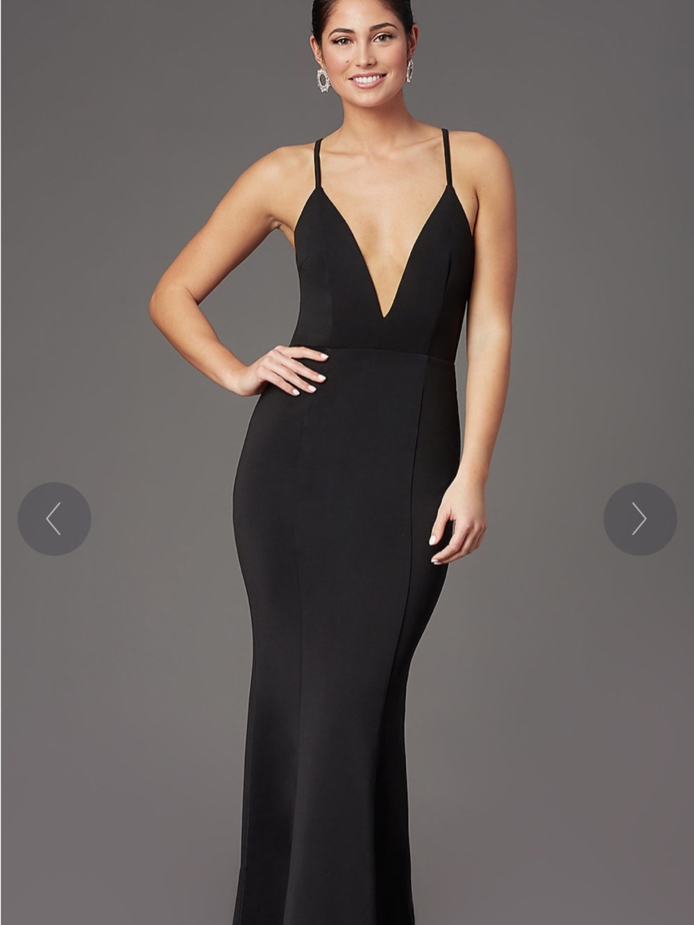 PromGirl Black Plunge V-Neck Spaghetti Strap Evening Dress